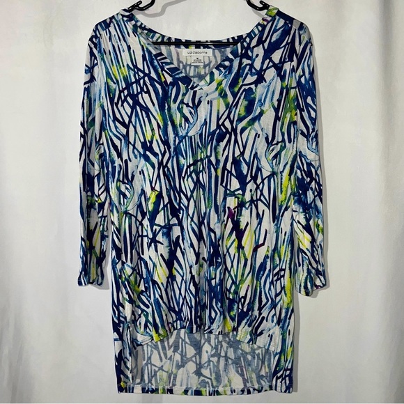 Liz Claiborne High-lo V Neck Top Blue Green Classy Design - Picture 1 of 10